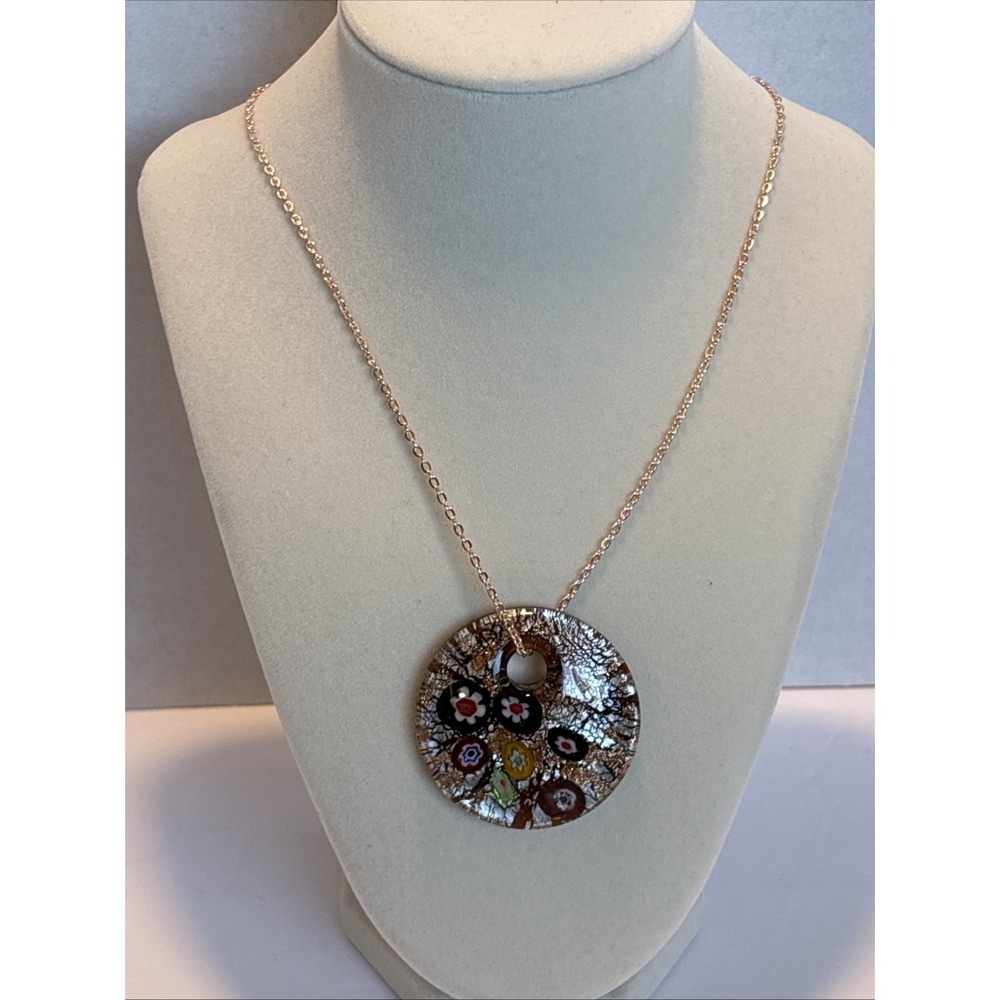 Artisan Dichroic Glass Shimmer Kaleidoscope Swirl Pendant Necklace